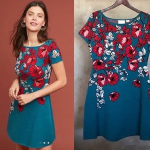 Anthropologie Allison floral dress teal XL